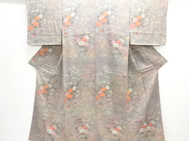 未使用品　縮緬地 草花模様付け下げ小紋着物